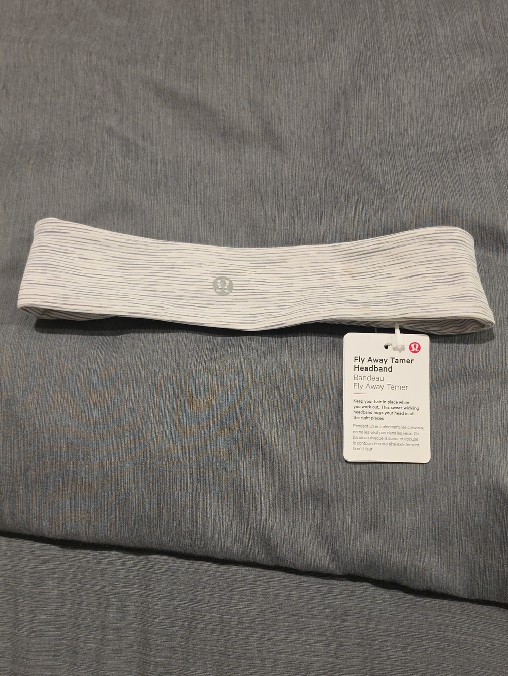 lululemon athletica Fly Away Tamer Headband - White with Light Gray Stripe